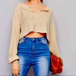 Collar drop Shoulder Crop Top